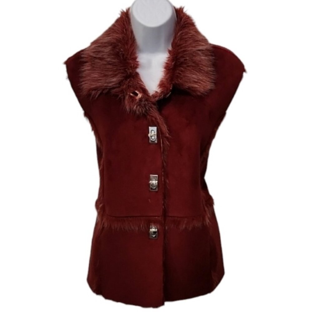 Faux Fur w/Faux Suede Vest burgundy XL luxury glam streetwear Lisa Int